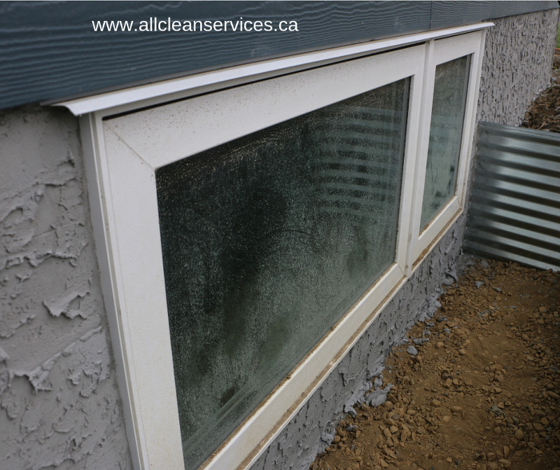 Photo of paint splatters on a basement window